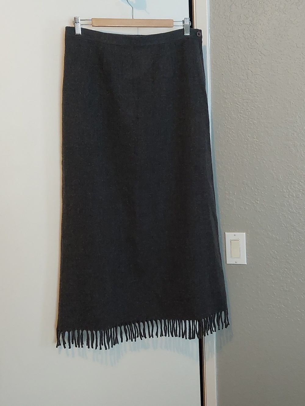 Vintage Lined Dark Gray Women's Fringed Midi Skirt 12